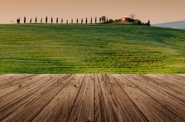Tuscany'de ahşap zemin ile peyzaj