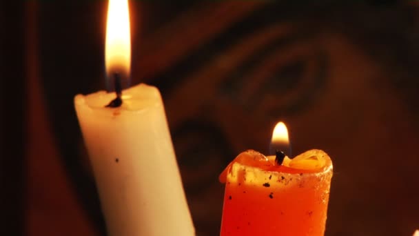 Candle and Christian Orthodox icon — Stock Video