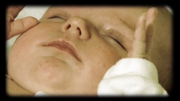 Newborn baby stylized at reel movie — Stock Video
