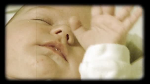 Newborn baby stylized at reel movie — Stock Video