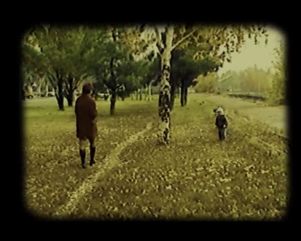 Pequeño bebé jugando en el parque otoñal — Vídeo de stock