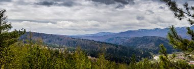 Karpat dağlarının panoramik manzarası, ulusal park Skolivski beskidy, Batı Ukrayna 'nın Lviv bölgesi