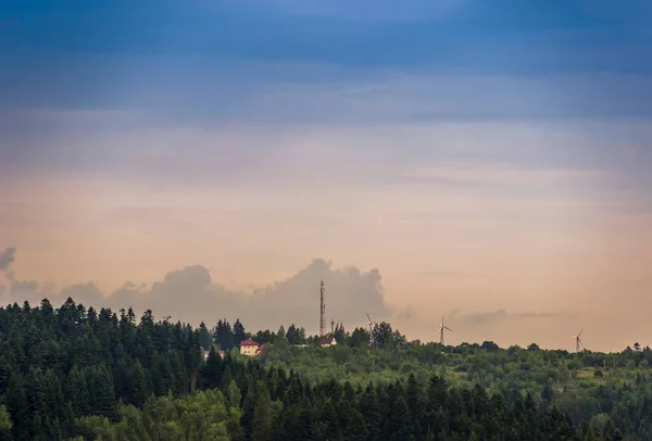 Windmills Electric Power Production Top Beskid Ukrainian Carpathians — Stock Photo, Image