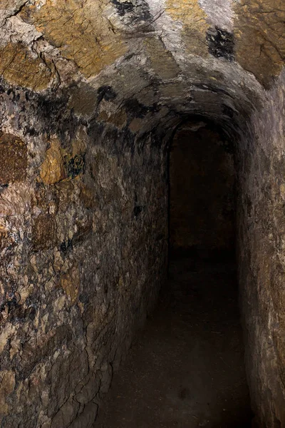 Кам Яний Коридор Підземеллі Середньовічної Фортеці — стокове фото