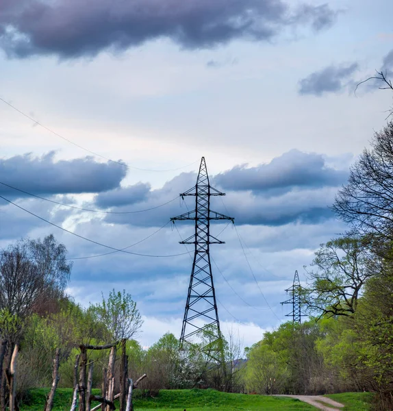 Rural Landscape Electricity Pylon Power Lines — Stock Photo, Image