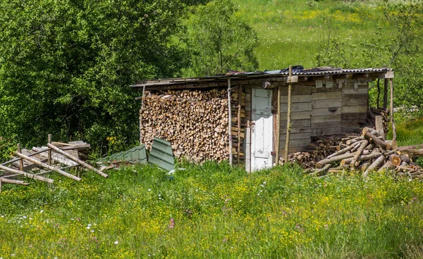 Wooden Shed Storing Firewood Backyard Ukrainian Village — ストック写真