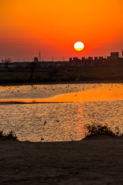 Deniz kenarındaki bozkırda tuz gölü manzarası, Azov denizi, Ukrayna