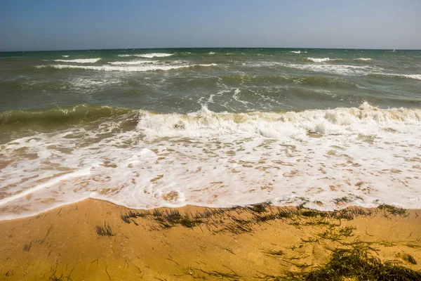 Close Sand Foam Sea Beach Sea Azov Ukraine — Foto de Stock
