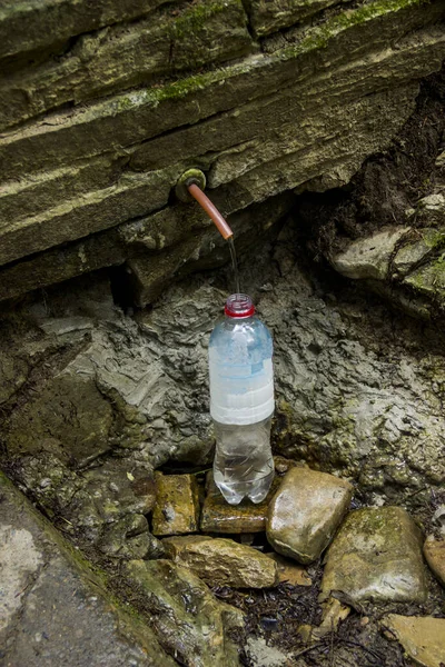 Clear Minerail Water Flows Pipe Carpathian Forest Skole Beskids National — Fotografia de Stock