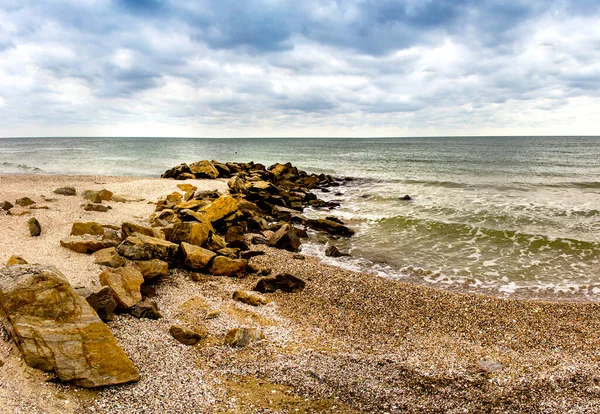 Landscape Big Stones Sea Waters Sea Azov Ukraine — Fotografia de Stock