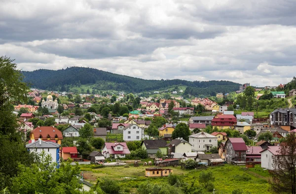 Die Luftaufnahme Von Häusern Und Hütten Einer Kleinstadt Den Ukrainischen — Stockfoto