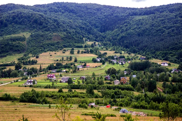 Wiejski Krajobraz Karpatach Narodowy Park Przyrody Skole Beskids Obwód Lwowski — Zdjęcie stockowe