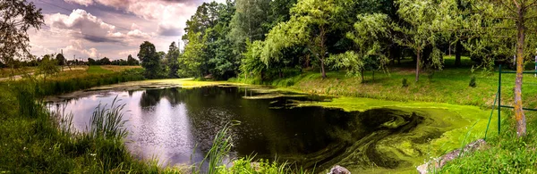 Vista Panoramica Piccolo Lago Nel Villaggio Ucraino — Foto Stock