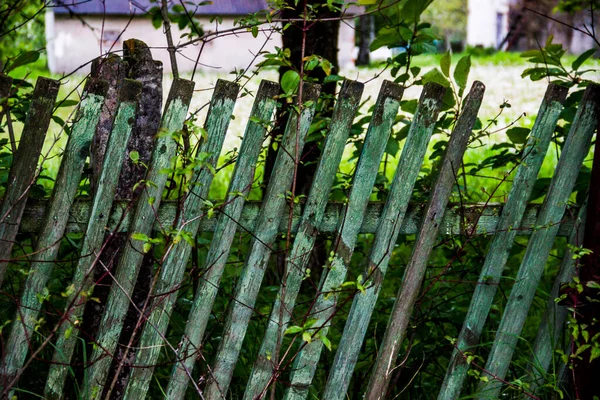 Close Old Wooden Fence Village Stock Image