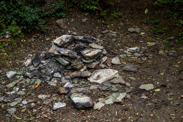 Close Stones Ashes Fireplace Forest — Fotografia de Stock