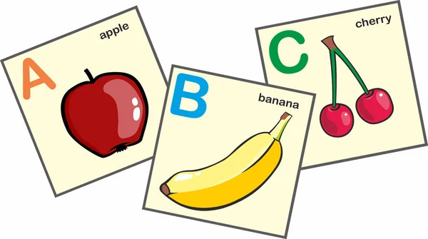 Alphabet Cards Fruits Cherry Apple Banana Vector Illustration — Διανυσματικό Αρχείο