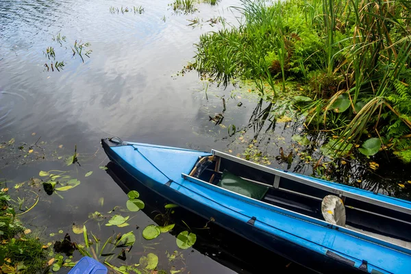 Blue Long Kayak Lake Bank — Stok fotoğraf