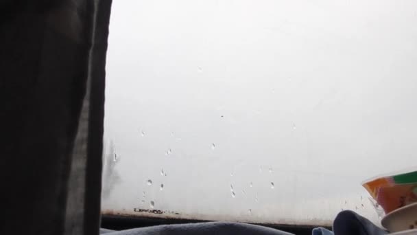 Close Raindrops Dirty Train Window While Moving — Video Stock
