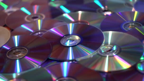 Close Many Compact Discs Moving Lights — Stok Video