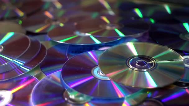 Close Many Compact Discs Other Dvds Falling Dawn — Vídeo de Stock