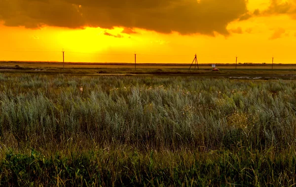 Sunset Ukrainian Steppe Sea Azov Ukraine — Stock Photo, Image