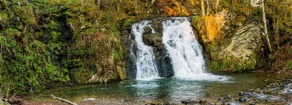 Blick Auf Den Hurkalo Wasserfall Karpatenwald Nationalpark Skolivski Beskidy Region — Stockfoto