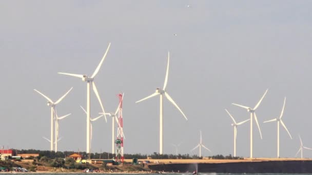 Ветряные Мельницы Производства Электроэнергии Ботиевская Ветряная Электростанция Азовском Море Украина — стоковое видео