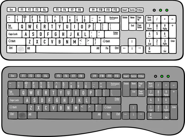 Art Two Computer Keyboards White Black Keys Vector Illustration — Stockvektor