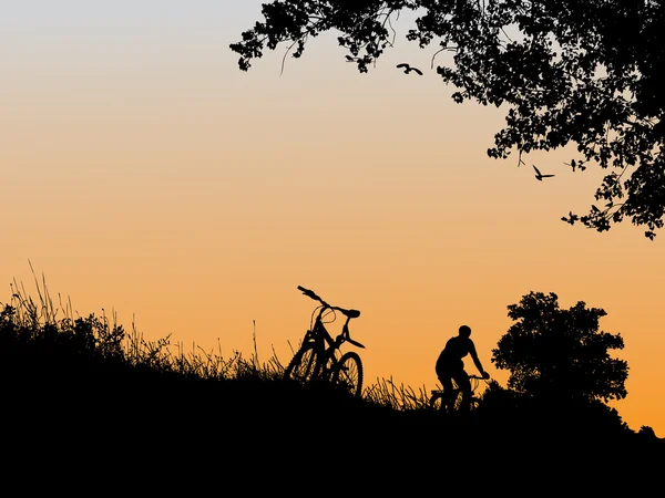 Fietsen in de buurt van de stad — Stockvector