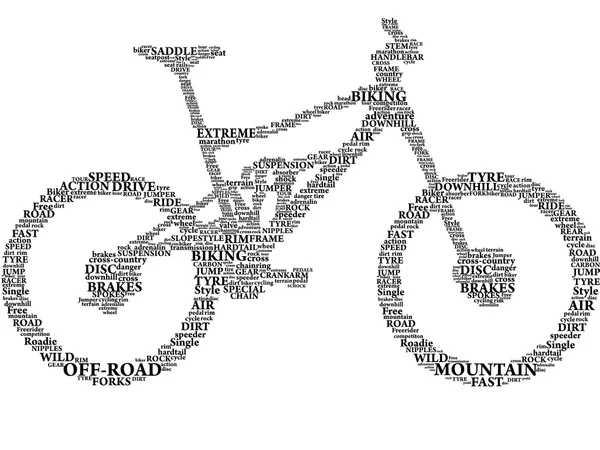 Silhueta de bicicleta de montanha em palavras — Vetor de Stock