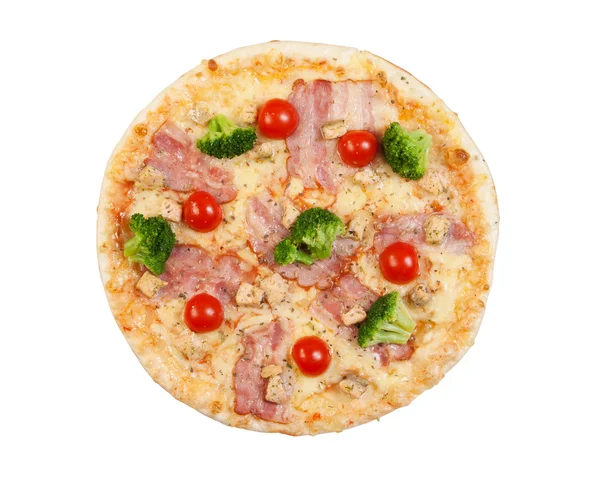 Pizza con tocino, coliflor, queso, tomates cherry, aislado Fotos de stock libres de derechos