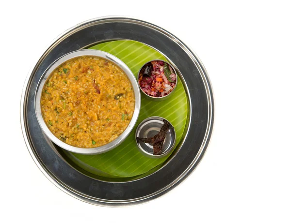 Traditional south indian sambar rice served authentically — Stock Photo, Image