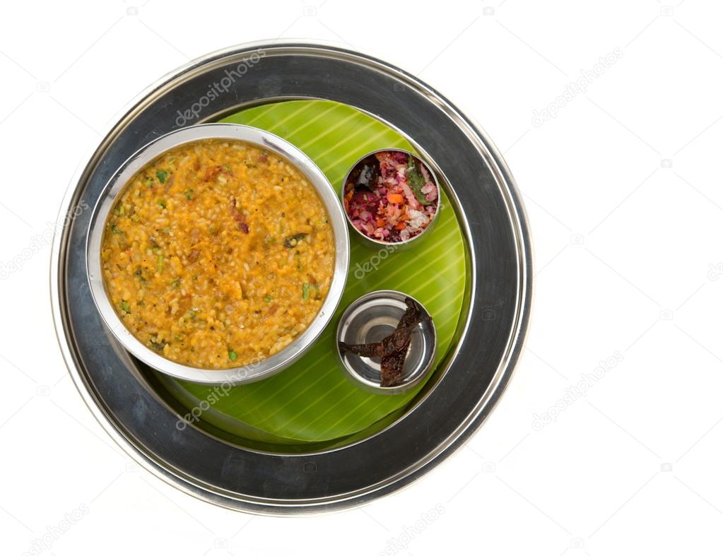 Traditional south indian sambar rice served authentically