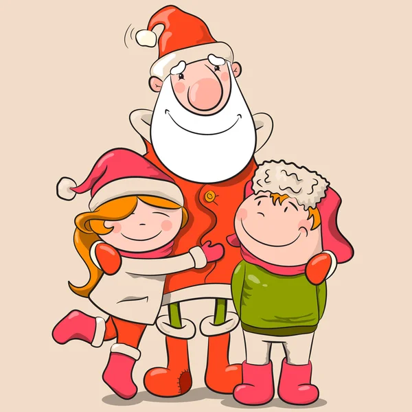 Bambini e Babbo Natale — Vettoriale Stock