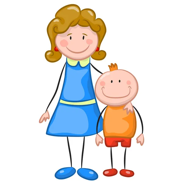 beyaz zemin üzerinde mutlu bir aile. Anne ve oğlu