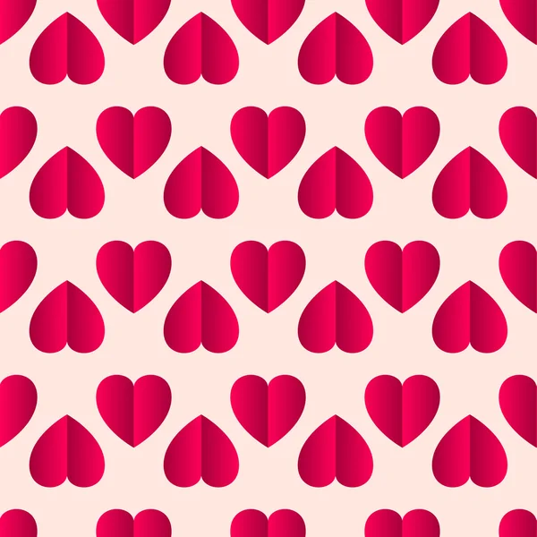 Pink vector glossy paper hearts seamless pattern on white background — Stock Vector