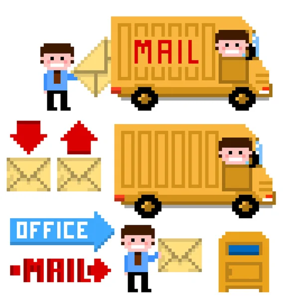 Set of pixel icon. Theme office and mail — Stock Vector