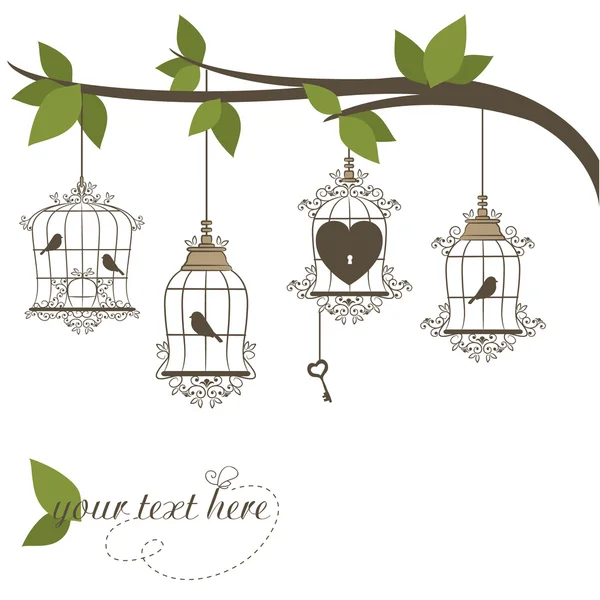 Des oiseaux dans une cage. Illustration vectorielle du thème Valentines — Image vectorielle