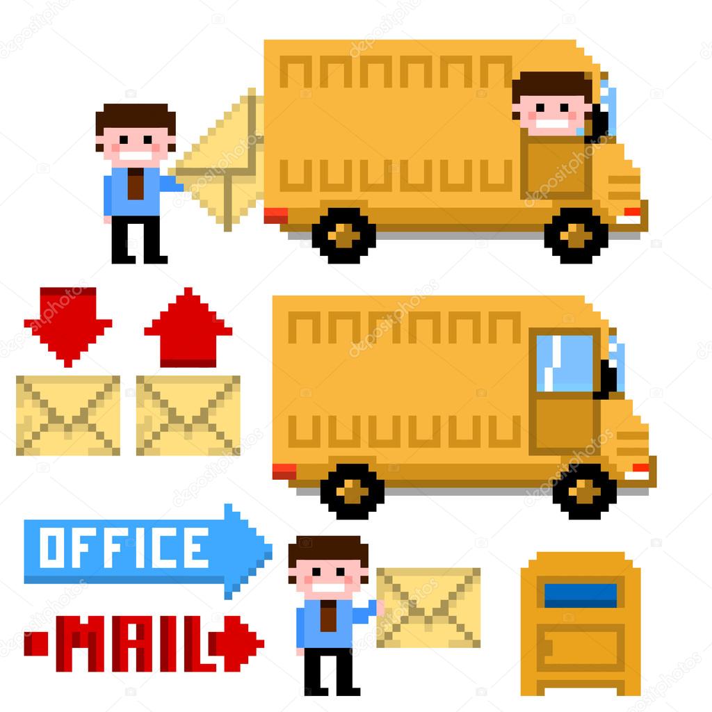 Set of pixel icon. Theme office and mail