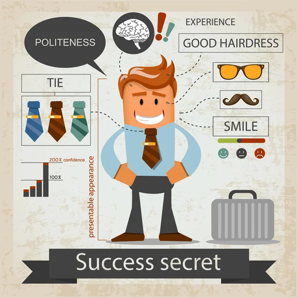 Segredo de sucesso. Escritório infografico. Ilustração vetorial — Vetor de Stock