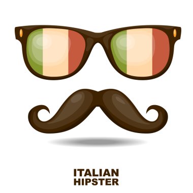 Sunglasses and moustaches. Italian flag. Vector illustration