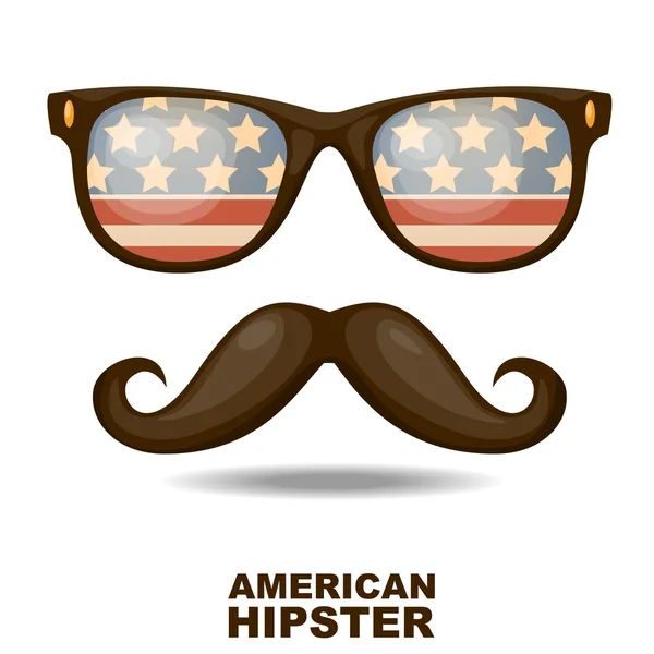 Gafas de sol y bigotes. Bandera americana. Ilustración vectorial — Vector de stock