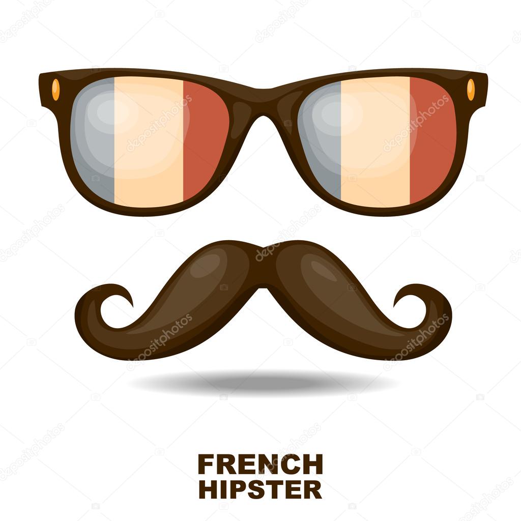 Sunglasses and mustaches. French flag. Vector illustration