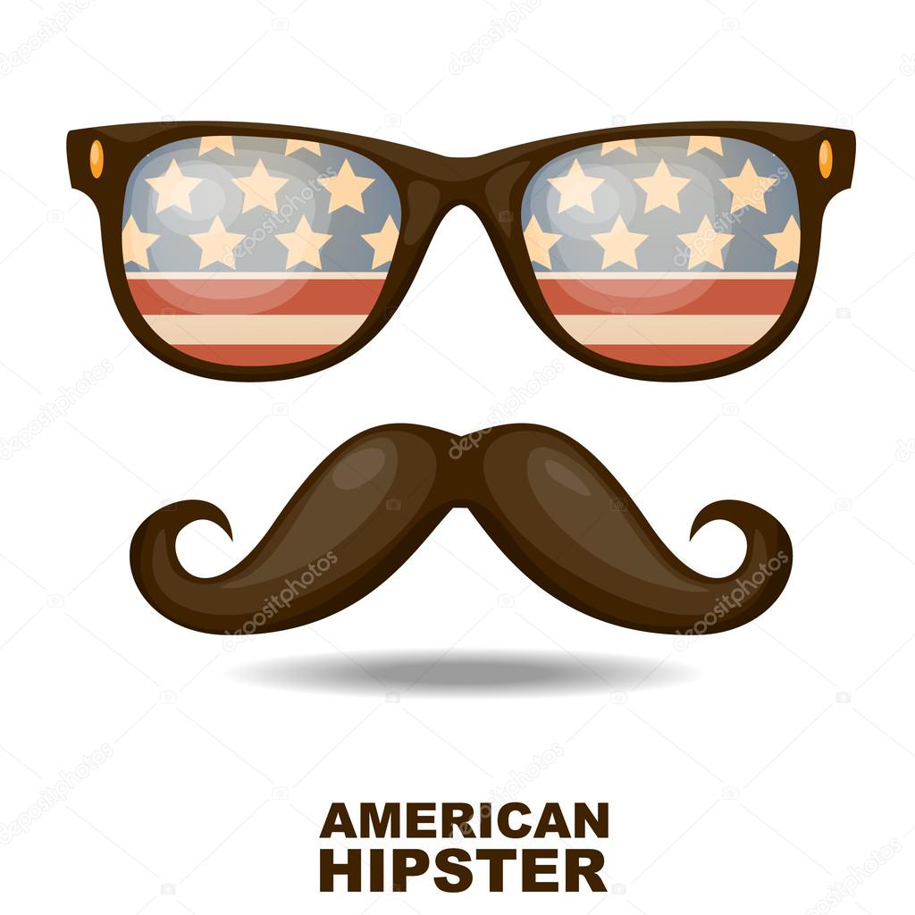 Sunglasses and mustaches. American flag. Vector illustration