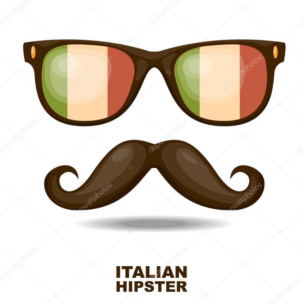 Sunglasses and moustaches. Italian flag. Vector illustration