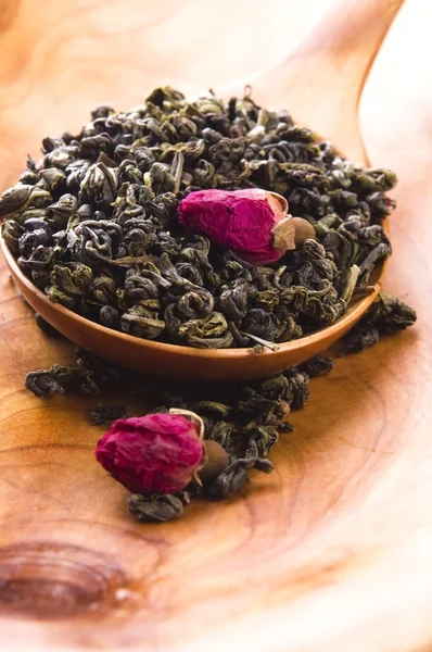 Green tea whit rose — Stock Photo, Image