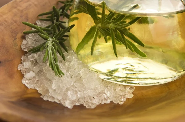Essential Oil with rosemary and sea salt — Stock Photo, Image
