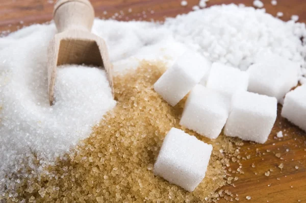 Varios tipos de azúcar de cerca — Foto de Stock
