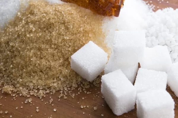 Olika typer av socker på nära håll — Stockfoto