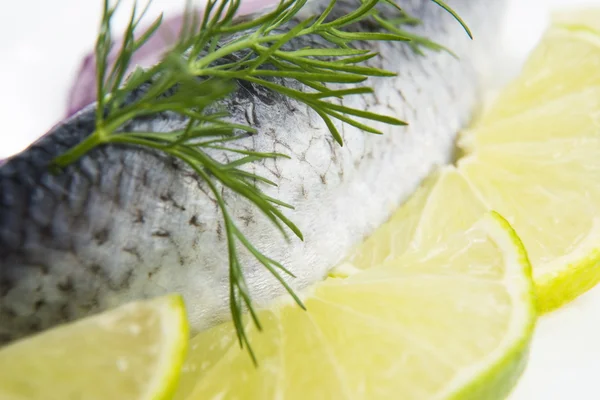 Fillet herring with onion and lemon — Stock Photo, Image